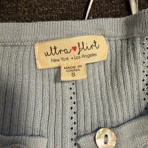 Ultra Pink Light Blue Ribbed Button-Front Cardigan - Picture 3 of 6